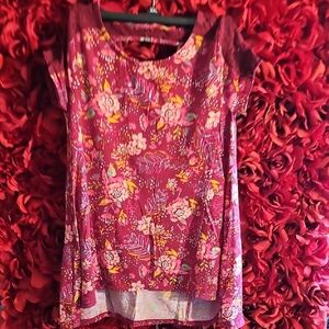 Mudd Floral Burgundy Girl's Top With Laced Capped Shoulderd And Neck Size 14